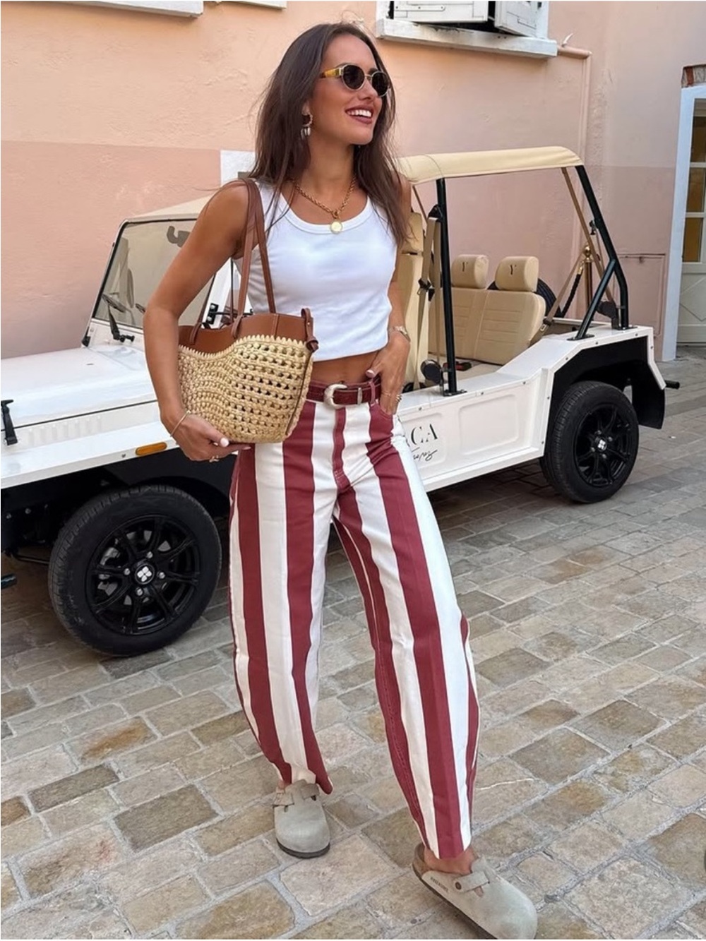 MZara ZW Collection High Waist Striped Tapered Jeans